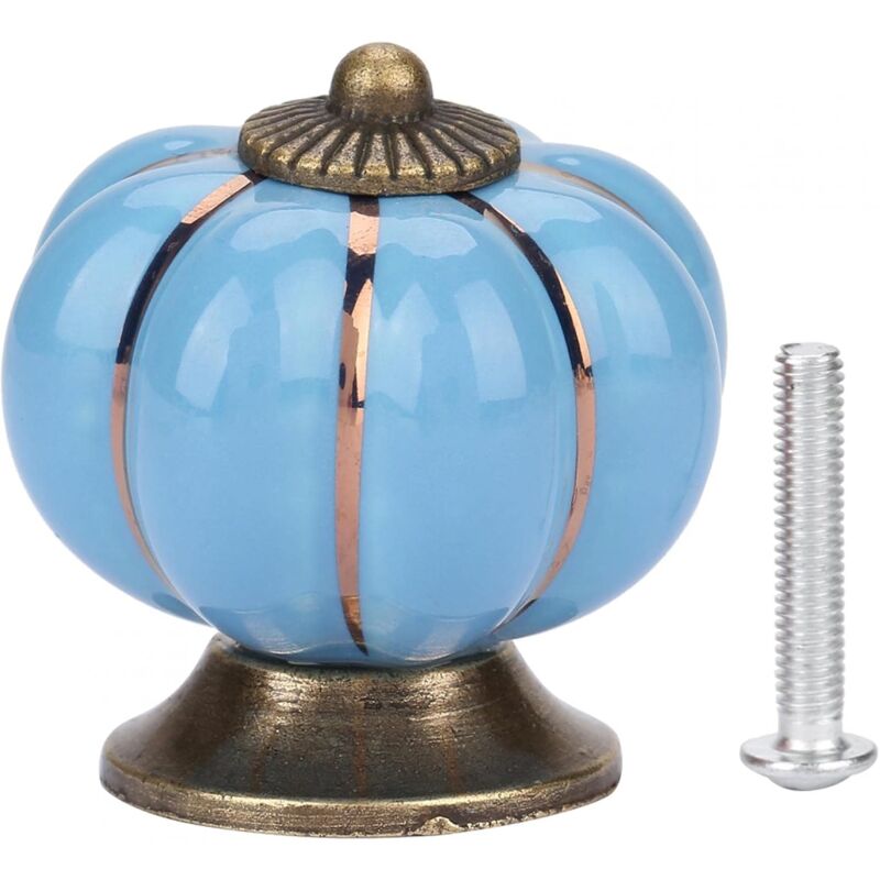 foto del prodotto 5 pezzi pomelli in ceramica a forma di zucca, vintage pomelli per cassetti mobili per armadi cassettiere guardaroba blu