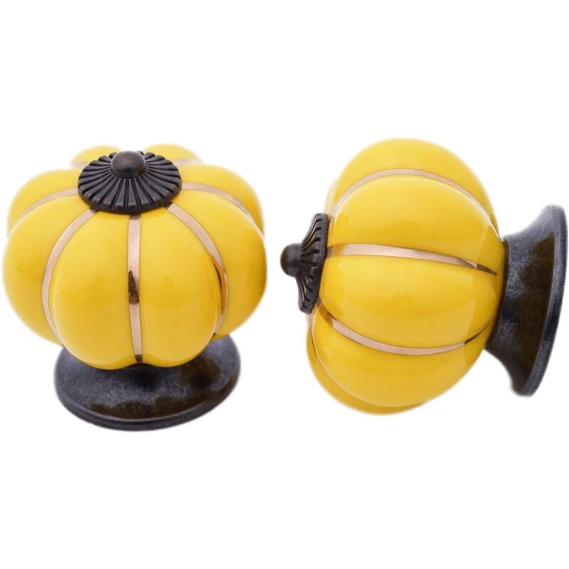 foto del prodotto 5 pezzi pomelli in ceramica a forma di zucca, vintage pomelli per cassetti mobili per armadi cassettiere guardaroba giallo