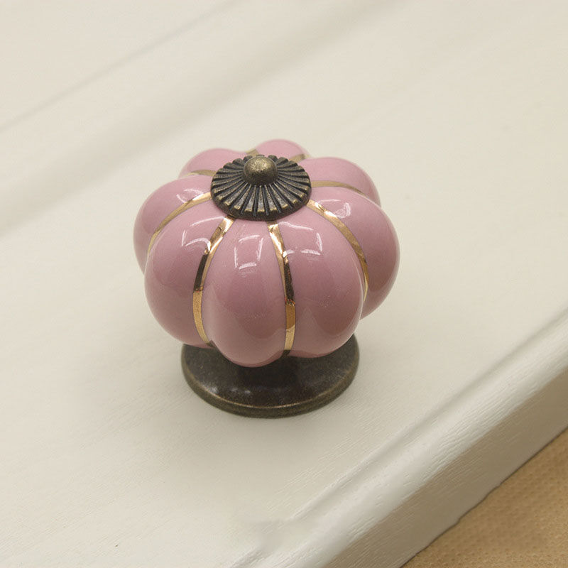 foto del prodotto 5 pezzi pomelli in ceramica a forma di zucca, vintage pomelli per cassetti mobili per armadi cassettiere guardaroba rosa