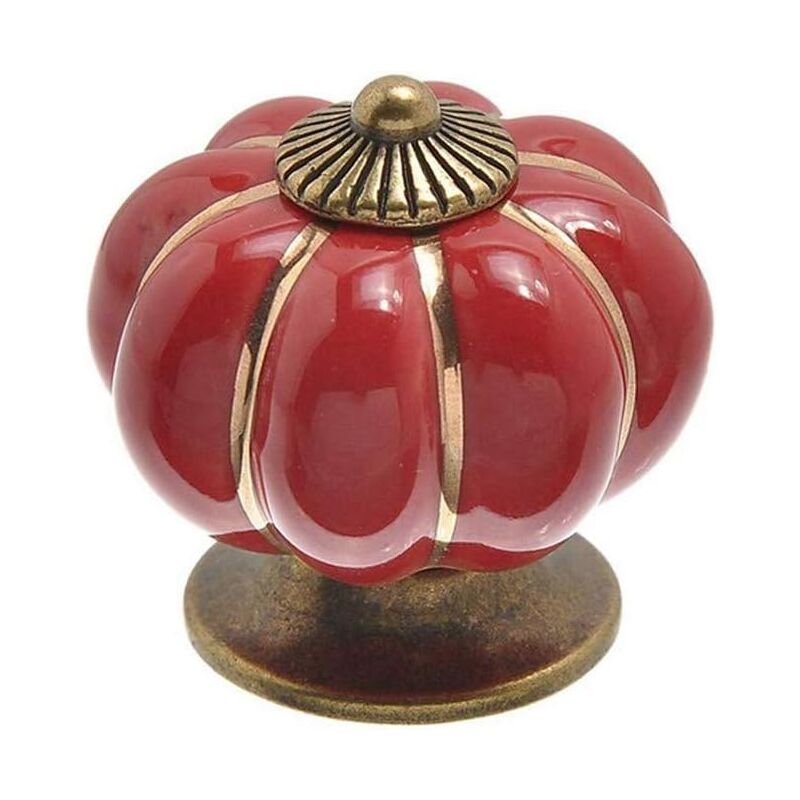 foto del prodotto 5 pezzi pomelli in ceramica a forma di zucca, vintage pomelli per cassetti mobili per armadi cassettiere guardaroba rosso