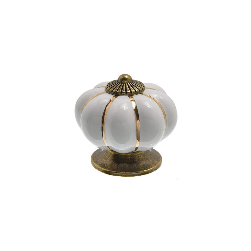 foto del prodotto 5 pezzi pomelli per cassetti mobili vintage, pomelli in ceramica di zucca 39 mm per armadi cassettiere guardaroba, bianco