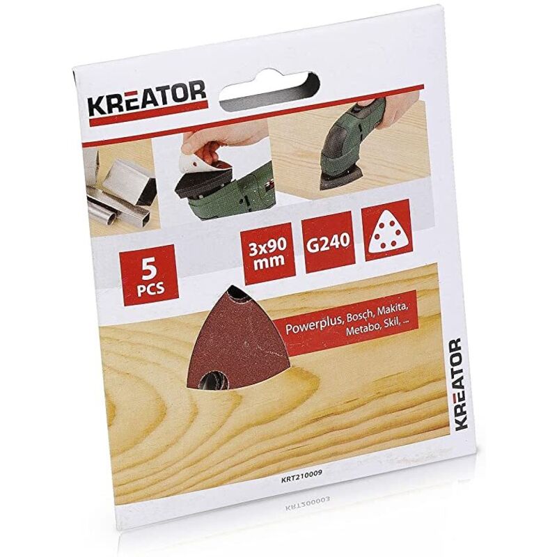foto del prodotto 5 pezzi set fogli di carta abrasiva triangolari con 6 fori per legno g.240 kreator