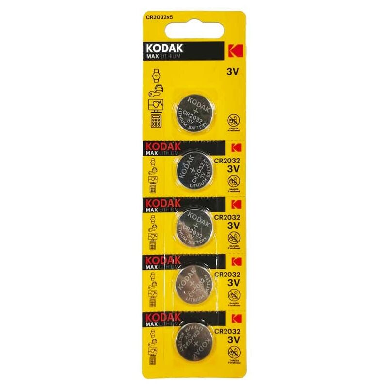 foto del prodotto 5 pile a bottone al litio kodak cr2032 3v 210mah
