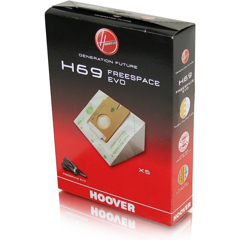 foto del prodotto 5 pz confezione sacchetti aspirapolvere hoover freespace evo h69 originale