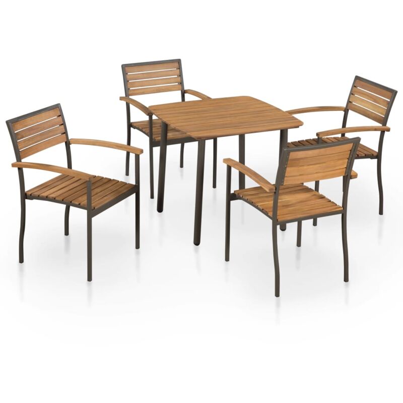 foto del prodotto 5 pz set da pranzo da giardino,salotti da giardino,set tavolo e sedie da giardino in massello di acacia e acciaio cnwi432030 bonnevie