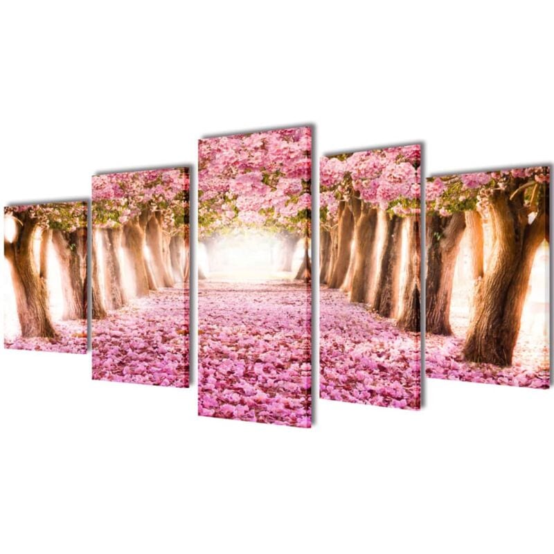foto del prodotto 5 pz set stampa su tela da muro fiori di ciliegio 200 x 100 cm