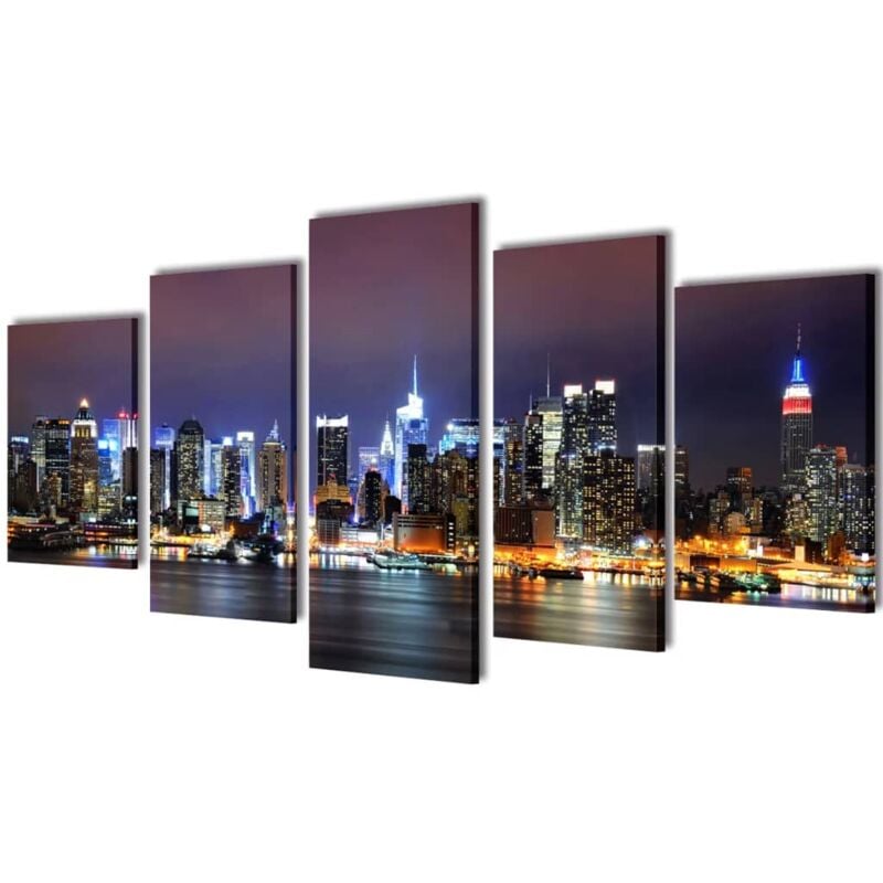 foto del prodotto 5 pz set stampa su tela da muro panorama new york a colori 100 x 50 cm