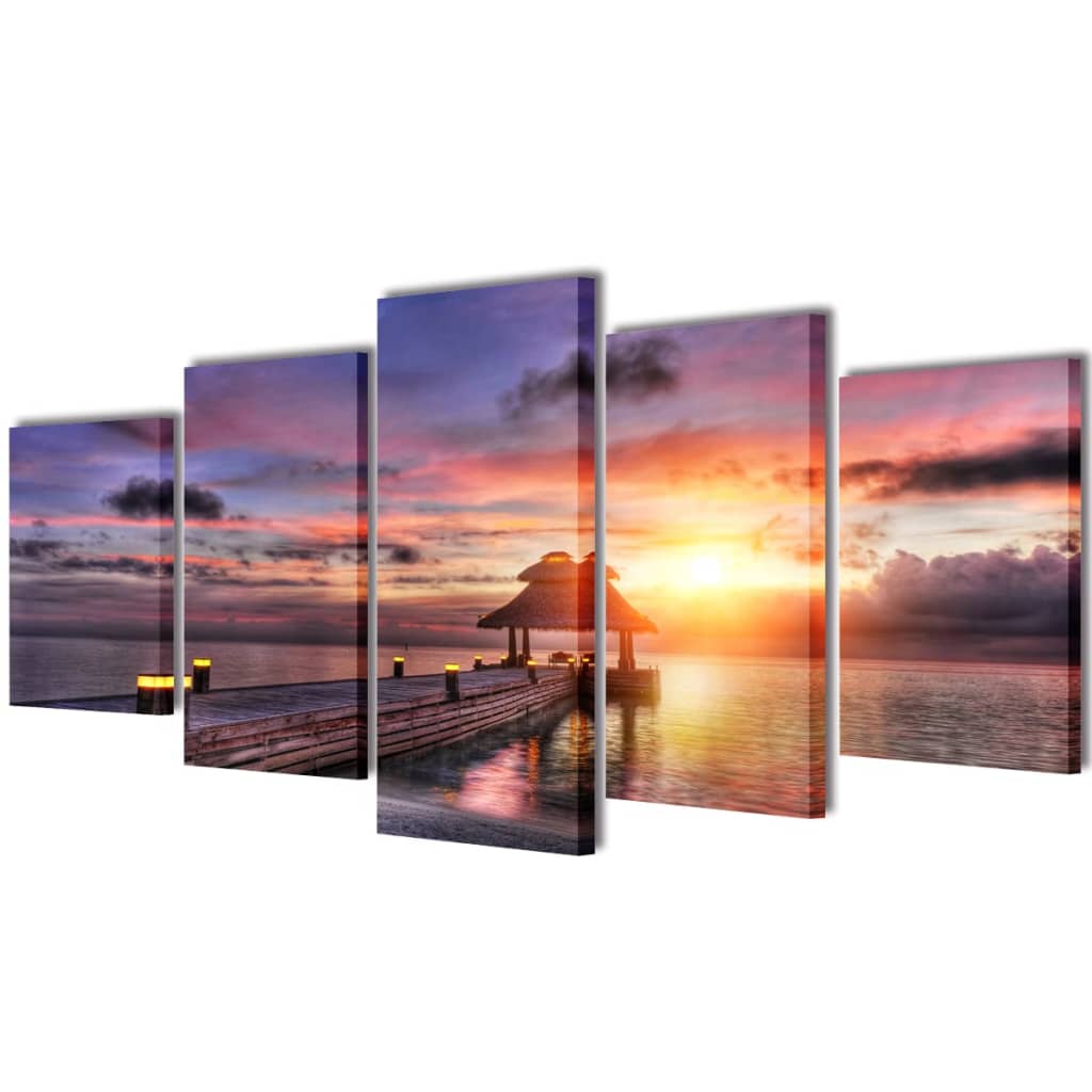foto del prodotto 5 pz set stampa su tela da muro spiaggia con padiglione 200 x 100 cm cod mxl 45684