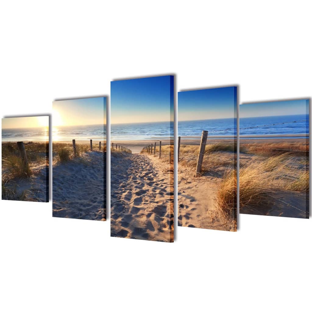 foto del prodotto 5 pz set stampa su tela da muro spiaggia di sabbia 200 x 100 cm cod mxl 51190