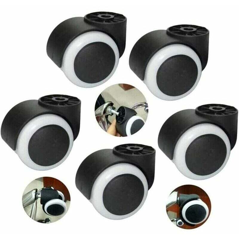 foto del prodotto 5 rotelle senza stelo, rotelle in gomma da 50 mm per sedie da ufficio, ruote di ricambio per sedie girevoli, rotelle per mobili, per sedie da ufficio