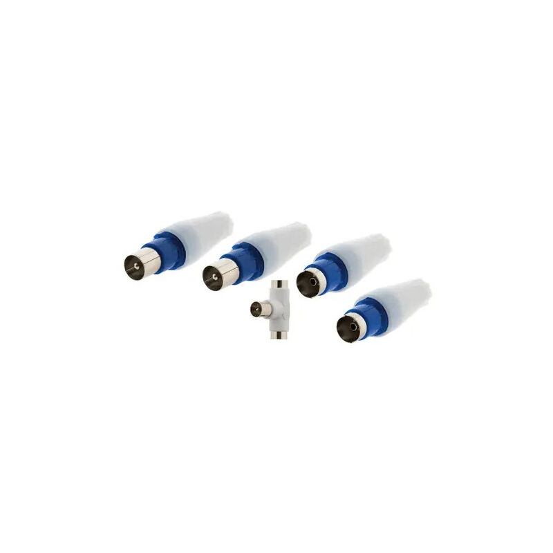 foto del prodotto 5 spine tv, 2 maschio, 2 femmina, 1 raccordo a t, diametro 9,52 mm.