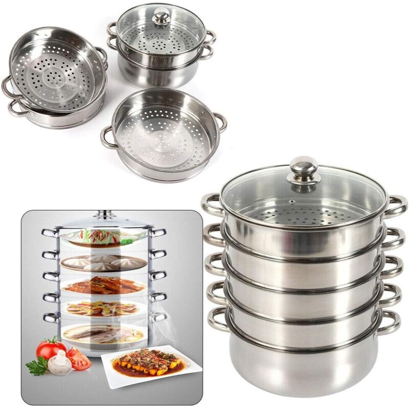 foto del prodotto 5 strati 28 cm acciaio inox pentola a vapore pentola a vapore steamers non adatta per piani cottura a induzione 