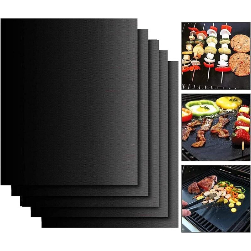 foto del prodotto 5 tappetini per barbecue, 50x40 cm, antiaderenti, riutilizzabili, per barbecue.