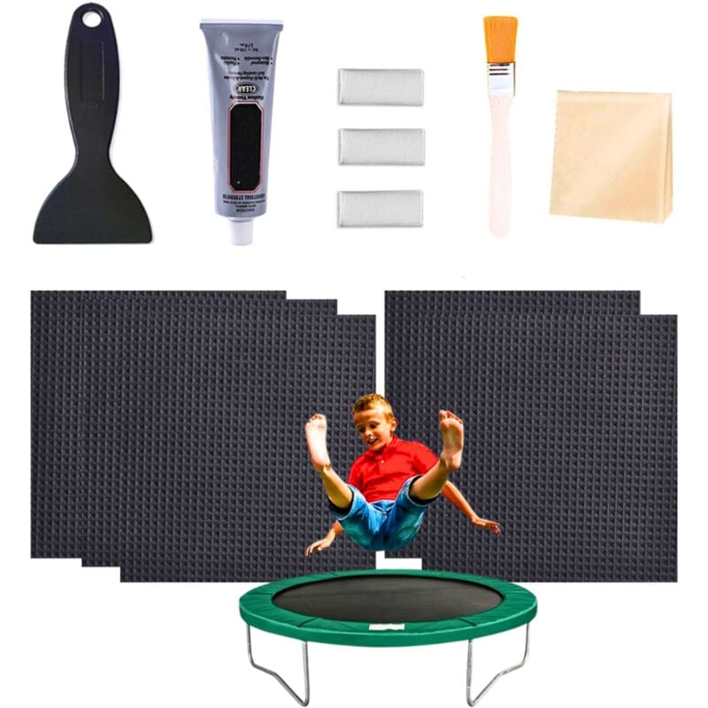 foto del prodotto 5 toppe di riparazione per trampolini 4 x 4 pollici kit di riparazione impermeabile per trampolini kit di fissaggio per trampolini