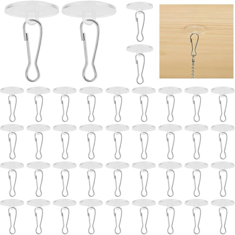 foto del prodotto 50 ganci adesivi trasparenti per soffitto con 50 clip autoadesive soluzione pratica per appendere zanzariere, decorazioni e luci a catena senza