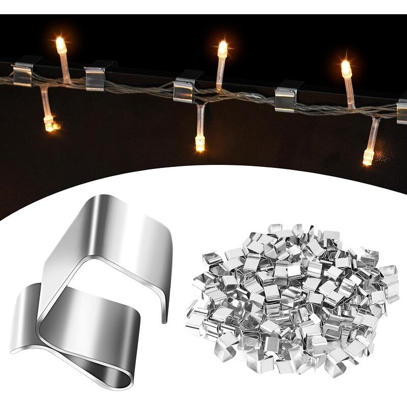 foto del prodotto 50 ganci per grondaia, clip zincata per appendere luci esterne, ganci per grondaia per luci di natale, ganci per tetto per luci natalizie