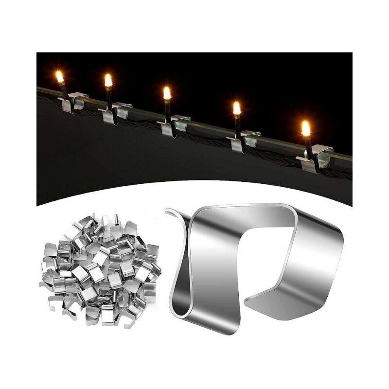 foto del prodotto 50 ganci per grondaie con luce natalizia, clip per luci decorative natalizie, accessori di fissaggio per ganci di illuminazione per la luce