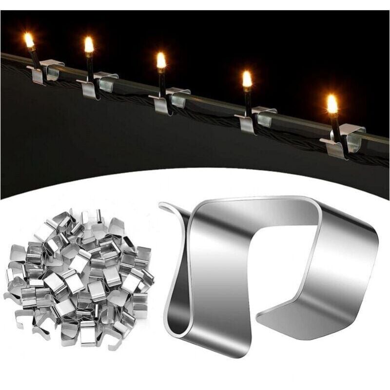 foto del prodotto 50 ganci per grondaie per luci di natale, clip decorative per luci di natale, accessori per il montaggio di ganci di illuminazione per luci natalizie