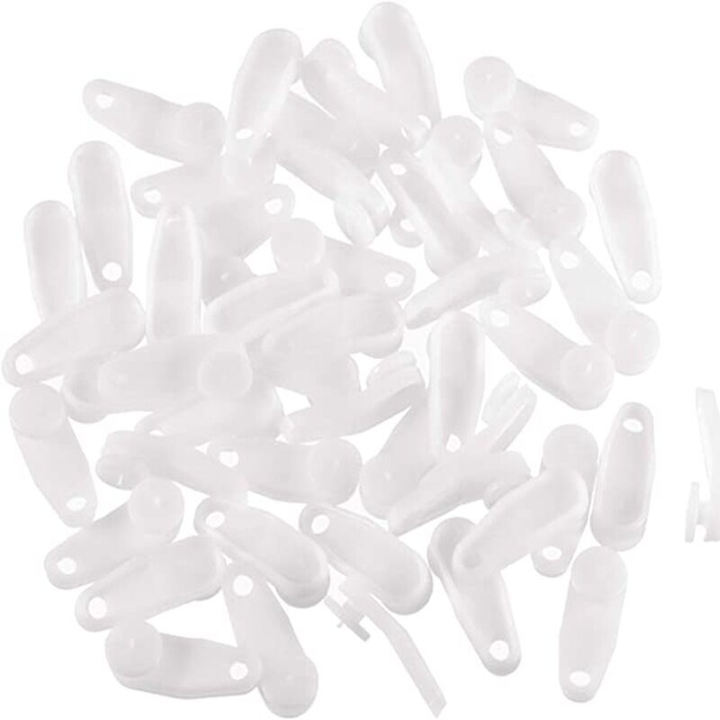 foto del prodotto 50 ganci scorrevoli per tende, ganci per tende da doccia in plastica bianca, asta per tende da doccia bebusingoto