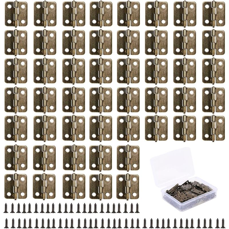 foto del prodotto 50 mini cerniere in ottone anticato, piccole cerniere retr per fai da te, portagioie 18x16 mm
