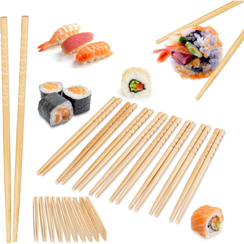 foto del prodotto 50 paia di bacchette sushi riutilizzabili, set di bastoncini cinesi, chopsticks l 24 cm, bamb , naturale relaxdays