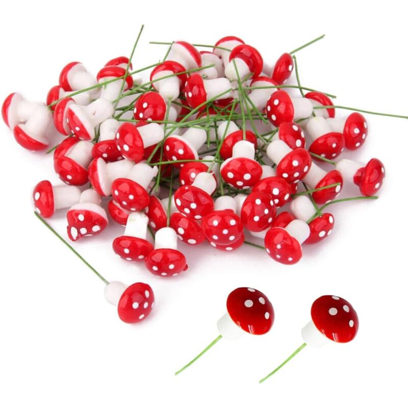 foto del prodotto 50 pezzi 1,2 1,2 cm decorazione da giardino per esterni in schiuma fungo da giardino su bastoncini per decorazione di piante, decorazione da