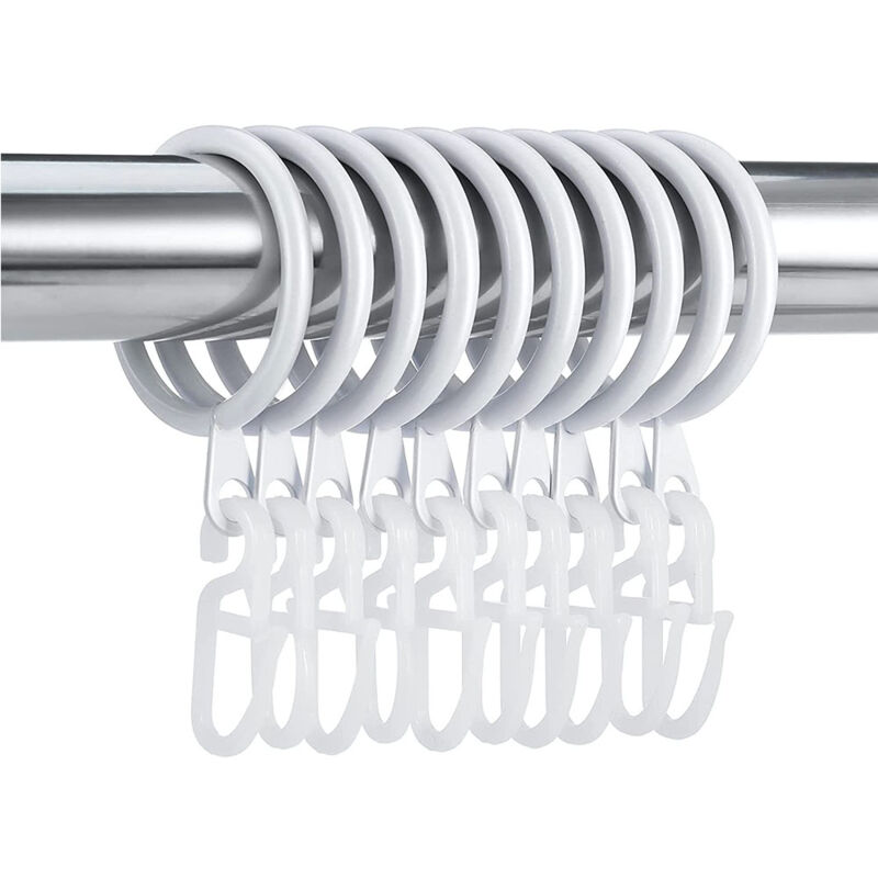 foto del prodotto 50 pezzi anelli e 60 ganci per tende in metallo, 37mm anelli silenziosi per bastoni per tende, anelli per appendere i bastoni per tende da doccia,