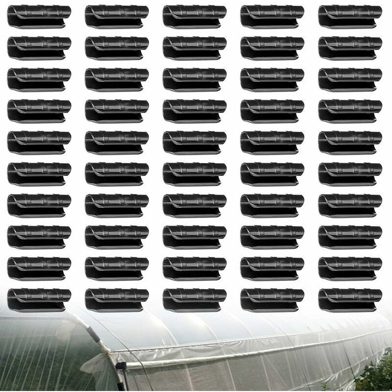 foto del prodotto 50 pezzi di clip per tubi da giardino, kit di connettori per fascette per tubi in plastica per serre, per striscioni per serre, capannoni, nero 19 mm