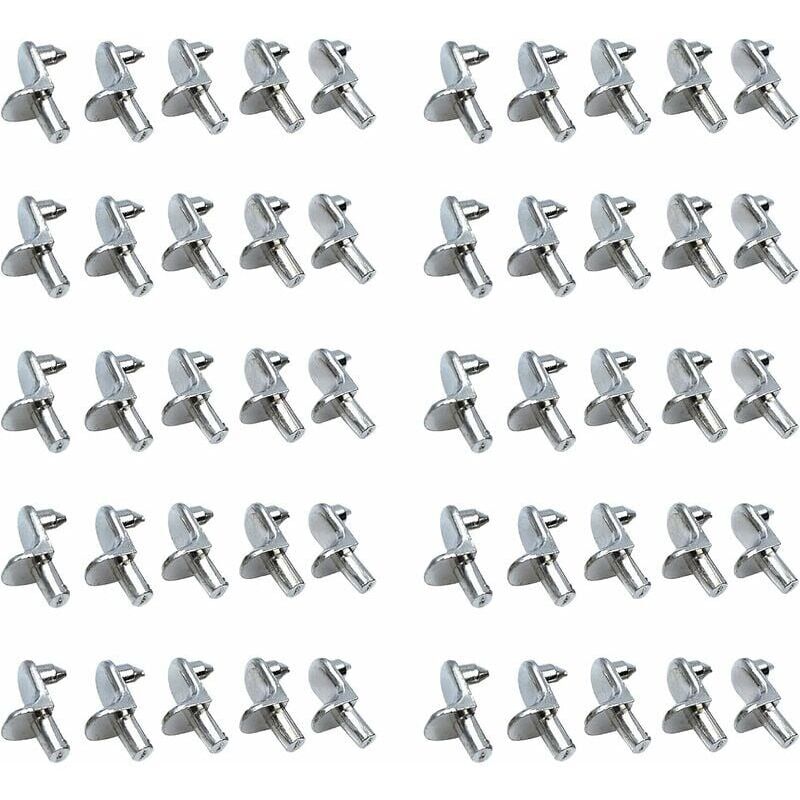 foto del prodotto 50 pezzi di pioli di supporto per mensole in metallo nichelato, perni di supporto per mensole per accessori da ufficio