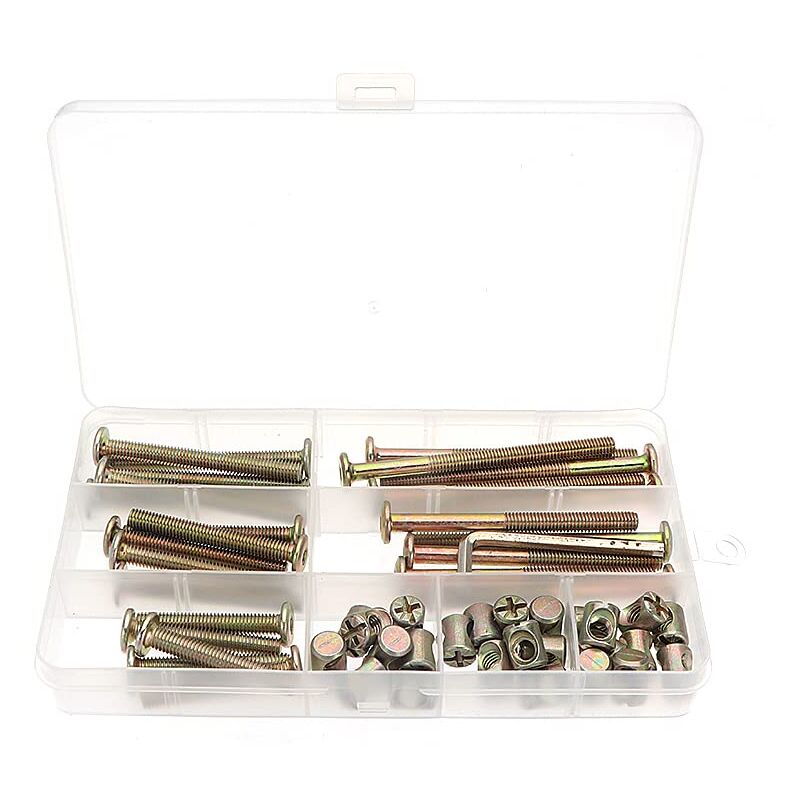 foto del prodotto 50 pezzi m6 bulloni a testa esagonale, bulloni con dadi cilindrici, bulloni con kit assortimento dadi cilindrici, per mobili, culle per bambini,