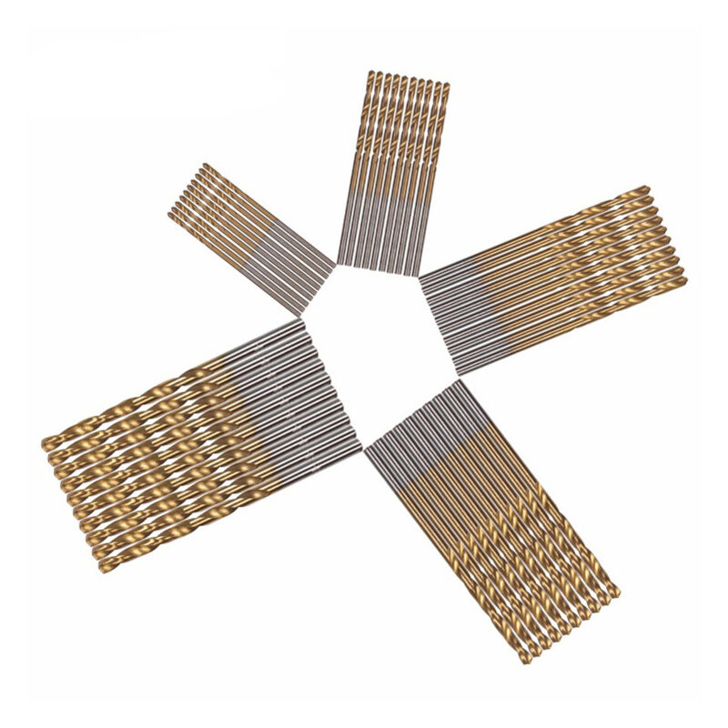 foto del prodotto 50 pezzi mini hss punte da trapano in acciaio rapido rivestite in titanio 1,0 1,5 2,0 2,5 3,0 mm punte da trapano micrometriche per legno, plastica e