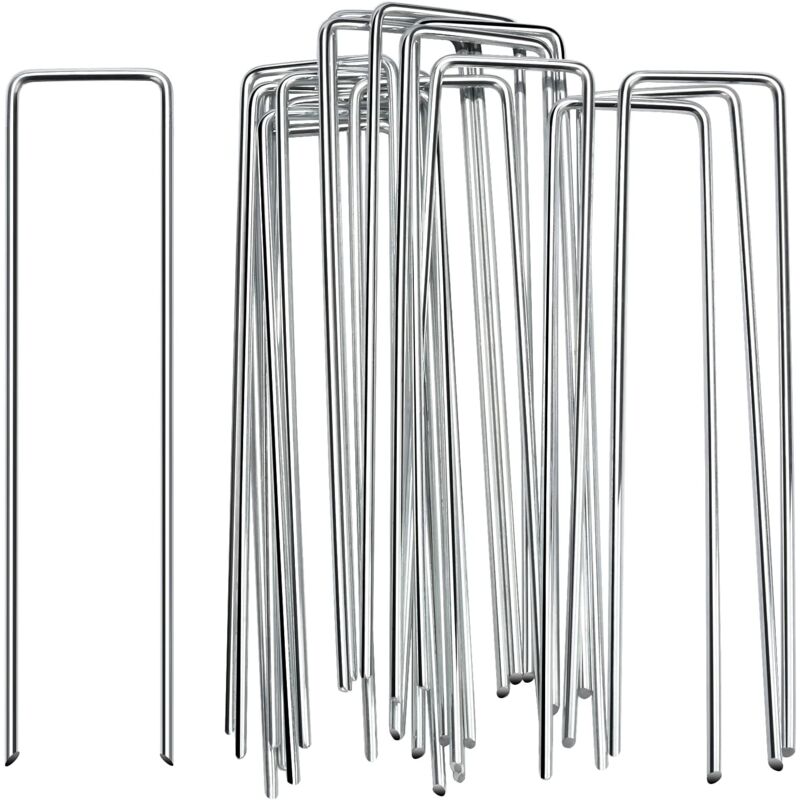 foto del prodotto 50 pezzi picchetti giardino, telo pacciamatura, 150x40x3mm, da campeggio, tenda, in acciaio, erba artificiale, fissaggio per campeggio