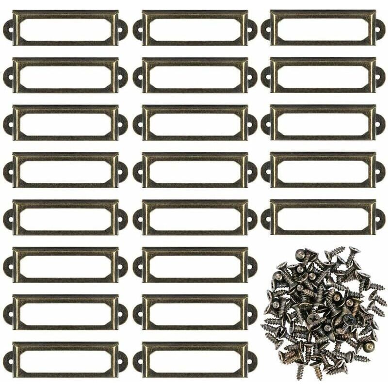 foto del prodotto 50 pezzi porta etichette in metallo per mobili, cassetti, armadi, targhette con viti per scrivania, libreria, ripiani, bronzo 60 x 17 mm 