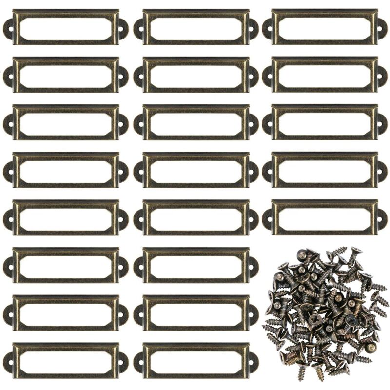 foto del prodotto 50 pezzi porta etichette in metallo per mobili, cassetti, armadietti, etichette con viti per scrivania, libreria, scaffali, bronzo 59 x 17 mm 