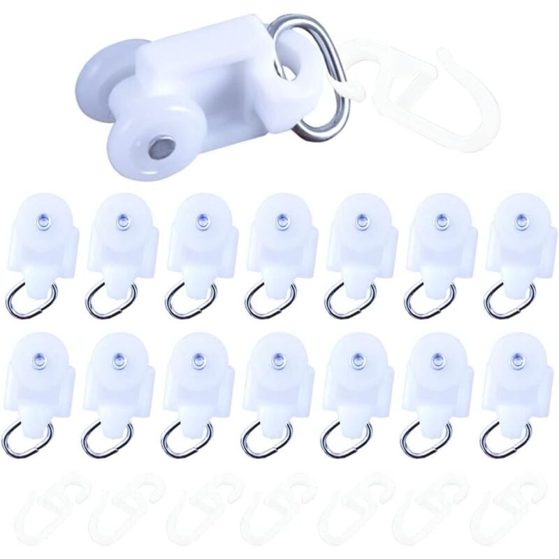 foto del prodotto 50 pezzi rulli per tende scorrevoli, rulli per aste per tende, ganci per binari per tende, rulli per binari in plastica, ganci per binari scorrevoli