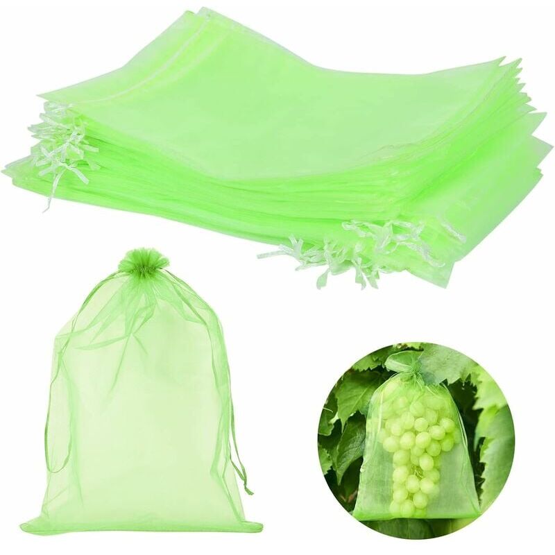 foto del prodotto 50 pezzi sacchetti protezione uva, 40x30cm, sacchetti in organza con coulisse, sacco protezione frutta, rete contro insetti, protezione e