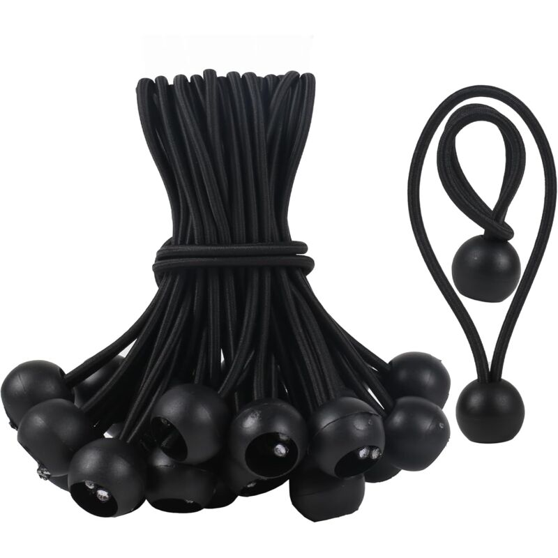 foto del prodotto 50 pezzi tenditori con sfera,bungee ball elastico,corde elastiche,elastici con sfera,tenditori elastici,corda elastica per teloni,nero