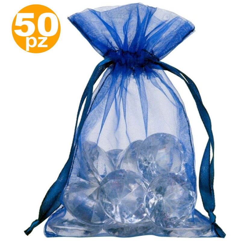 foto del prodotto 50 sacchetti blu organza bomboniera nascita matrimonio compleanno riso confetti - - trade shop traesio