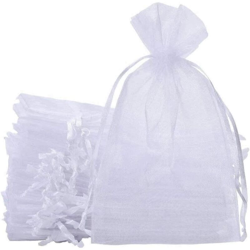 foto del prodotto 50 sacchetti regalo in organza grandi, 20 x 30 cm, per gioielli, bomboniere, con coulisse, per confezioni regalo di compleanno, natale bianco 
