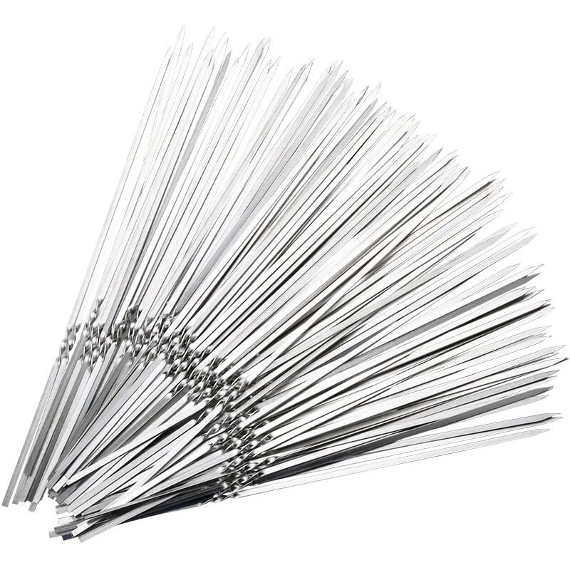 foto del prodotto 50 spiedini in acciaio inox per kebab, spiedini piatti riutilizzabili per grigliare carne, frutta e verdura, 33 cm