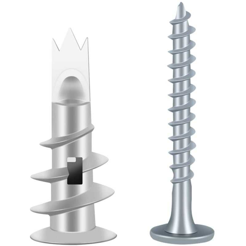 foto del prodotto 50 viti e tasselli metallici, tasselli per cartongesso, tasselli autoperforanti, tasselli placo con viti, tasselli per piastrelle in cartongesso, per