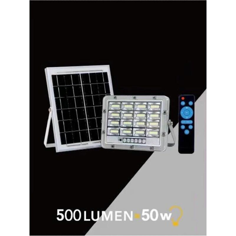 foto del prodotto 50 w faro led pannello solare ricaricabile illuminatore luce bianca telecomando