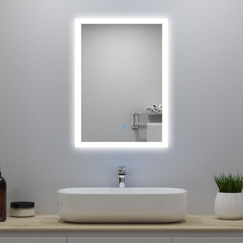 foto del prodotto 50 x 70 cm specchio da bagno, luci a led, 3 temperature di colore, touch, ip44, antiappannamento