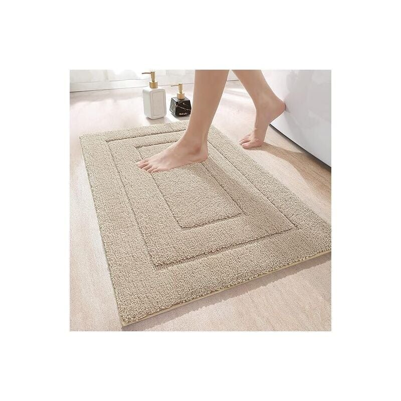 foto del prodotto 50 x 80 cm, beige, tappetino da bagno antiscivolo, tappeto da bagno in morbida microfibra, assorbe l acqua, lavabile in lavatrice, tappetino da