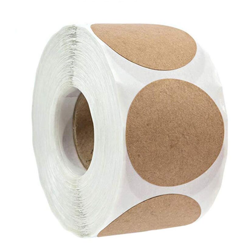 foto del prodotto 500 adesivi in carta kraft marrone per rotolo, adesivi rotondi vuoti per negozianti, artigianato, organizzazione, etichette per conserve, cartellini