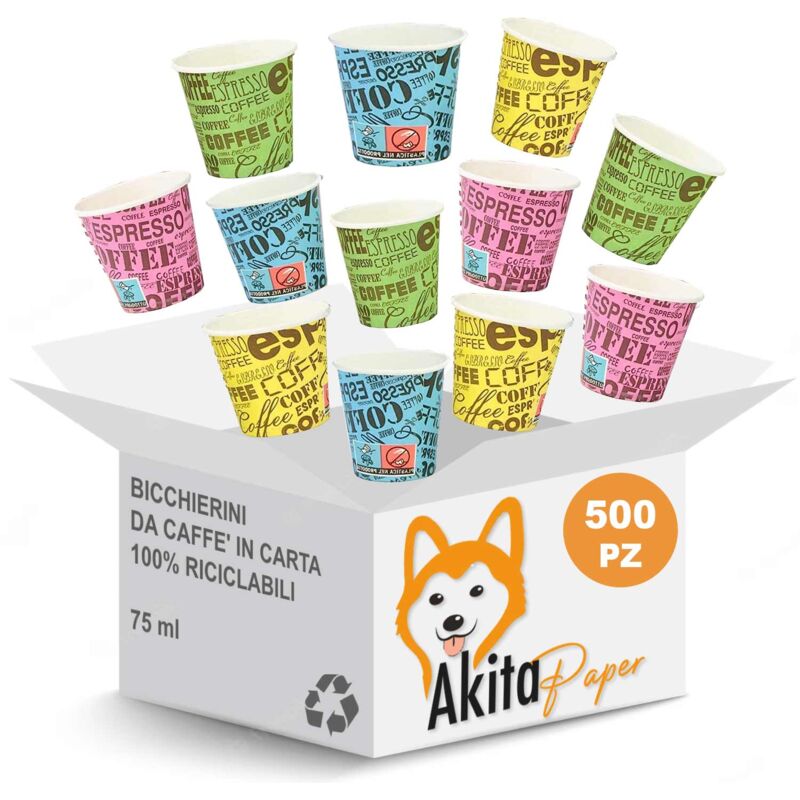 foto del prodotto 500 bicchieri caffe carta colorati biodegradabili da 75ml