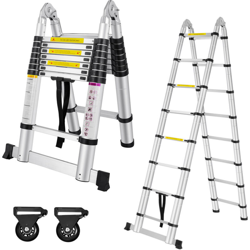 foto del prodotto 500 cm scala telescopica in alluminio, scale pieghevole pieghevole, multifunzione scaletta, carico massimo 150 kg, argenteo 2,5 2,5m argento