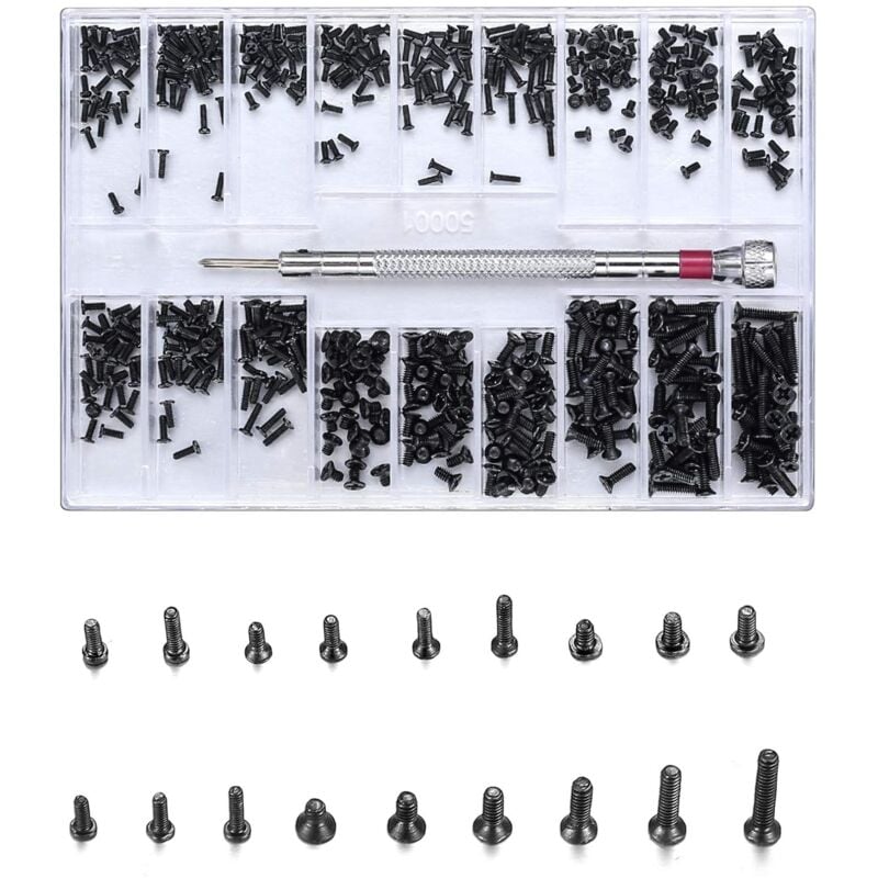 foto del prodotto 500 pezzi micro viti di riparazione, kit assortimento mini viti autoperforanti in acciaio inossidabile, viti autoperforanti elettroniche per