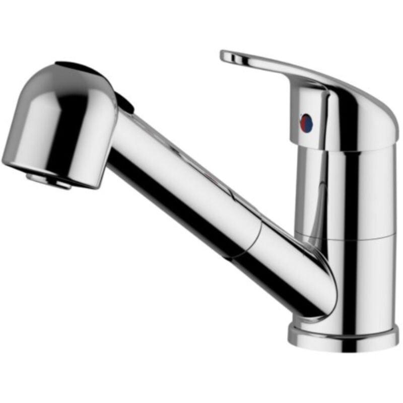 foto del prodotto 5004014 miscelatore con doccetta estraibile in ottone per cucina o lavanderia, rubinetto monocomando bocca girevole 360 per lavello o lavatoio con