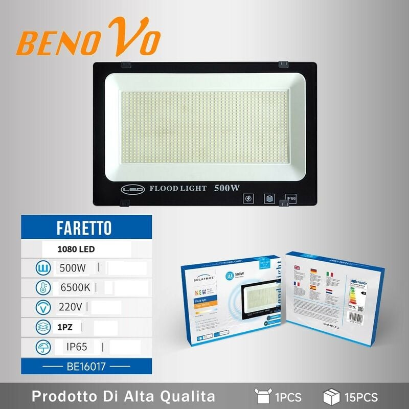 foto del prodotto 500w faro slim smd 1080 led 22500lm luce fredda 6400k esterno ip66